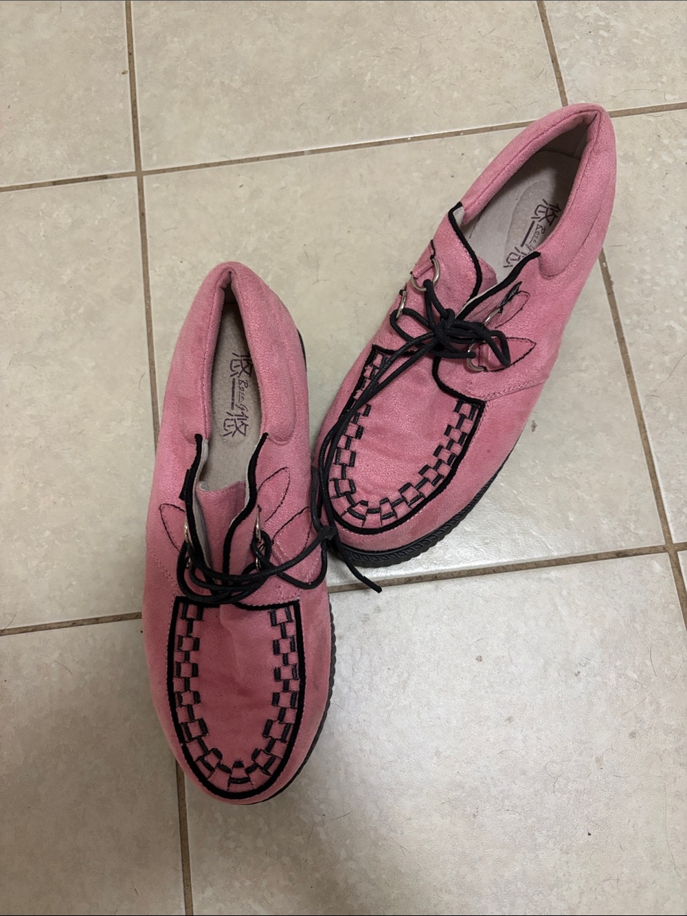 Women's Pink Casual Lace-Up Loafers with Contrast Stitching